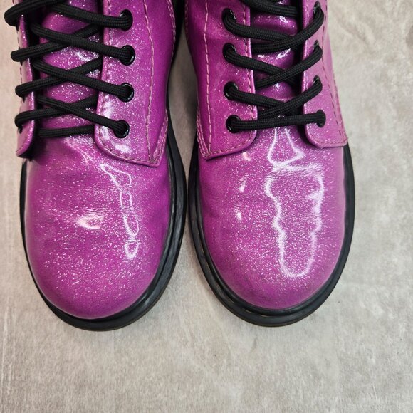Dr. Martens Platform Combat Boots Little Girl Sz 2 Purple Glitter Lace Up Bootie - Picture 3 of 11